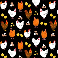 Farm Life Hens & Eggs on Black